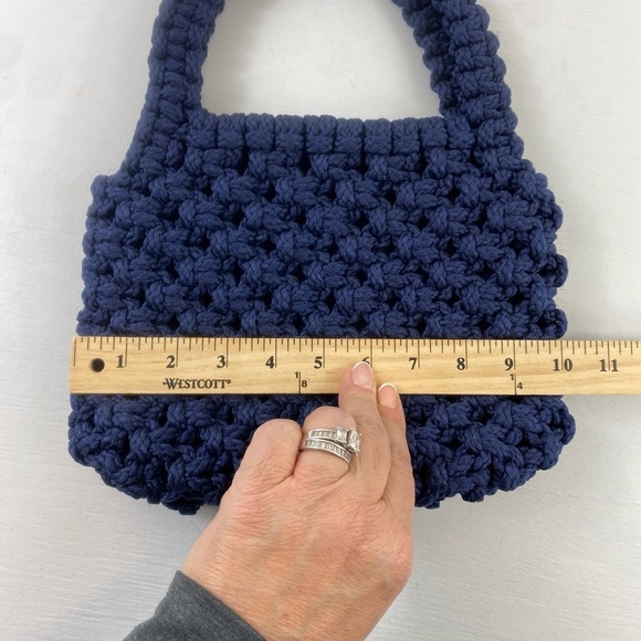 Blue Mini Macramé Handmade Crochet‎ Bag with Textured Design - Picture 7 of 9